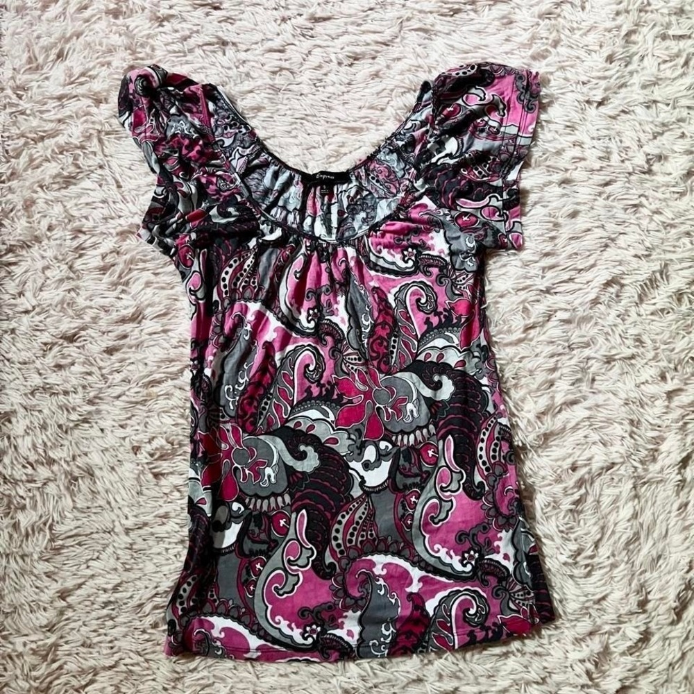 Y2K Boho Paisley Edgy Witchy Babydoll Top Womens S Grunge Whimsygoth Indie Weird